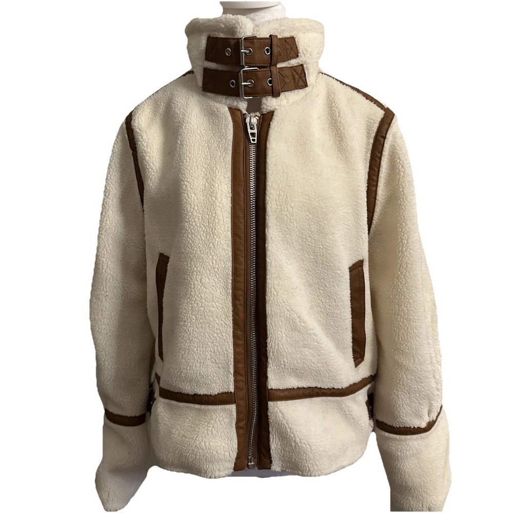 [BLANKNYC] Womens‎ Medium Sherpa Jacket Vegan Leather Trim Cropped Coat Jacket